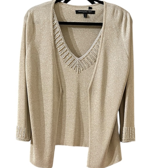 Metallic Sweater Set with Beading Carmen Marc Valvo Collection Size L - Picture 1 of 10